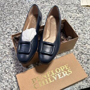*NEW* Penelope Chilvers Navy Leather Buckle Flats  Size 9